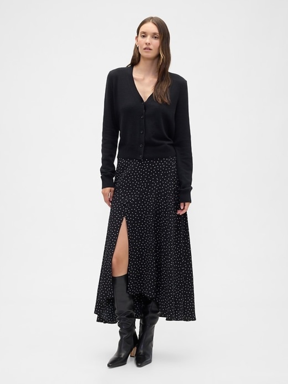 Black Polka Dot Maxi Skirt - Classic Women's Skirt